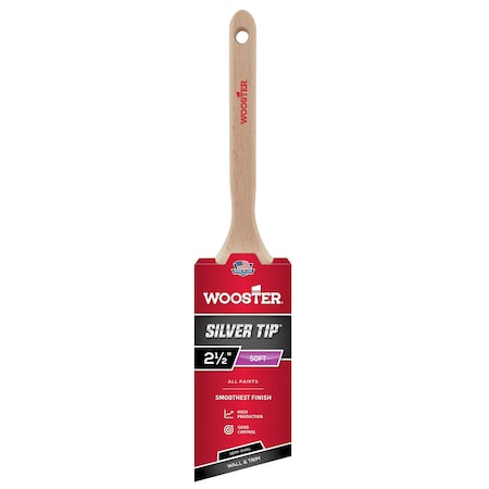 Wooster 2-1/2" Semi-Oval Angle Sash Soft, Silver CT Polyester Bristle, Paint Brush, Wood Handle 5228-2 1/2